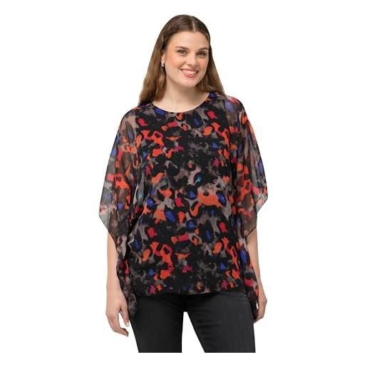 Ulla Popken blusa a doppio strato dal taglio oversize con scollo a girocollo e mezze maniche nero 50+ 829651100-50+