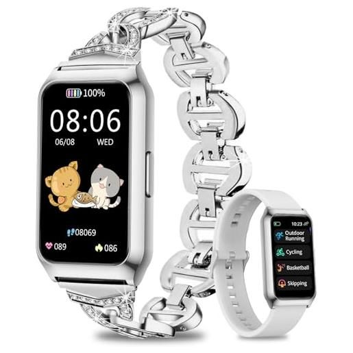 Fitoncloud smartwatch donna con cassa in alluminio, batteria fino a 7 diorni, 1.47 hd smart watch con sonno spo2 cardiofrequenzimetro, 25 sportive, impermeabil ip68 orologio fitness per android ios