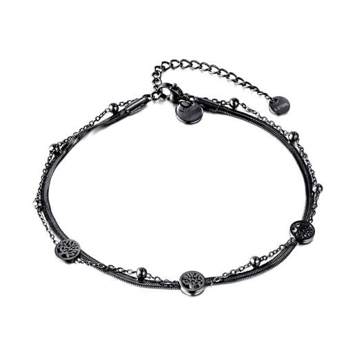 FOCALOOK Bracciale Rigido Albero Della Vita In Acciaio Inox 316L Placcato Oro - Gioiello Boemo Regolabile Per Donna