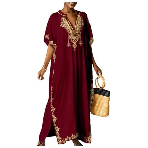 Bsubseach kaftan abiti per le donne costume da bagno coverup plus size beach caftan swim cover up ricamo rosso