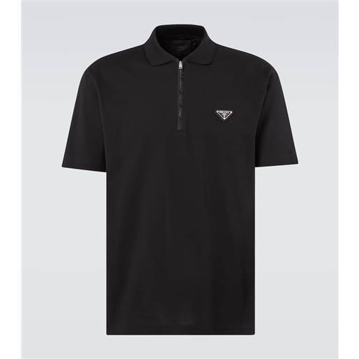 Prada polo in piquã© di cotone con finiture in re-nylon