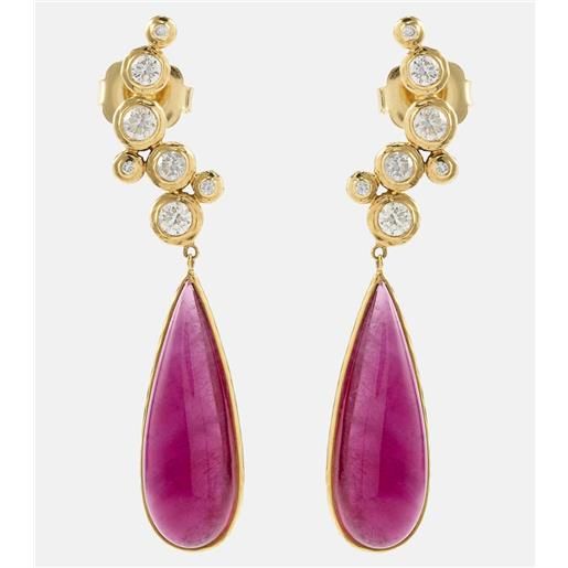 Octavia Elizabeth orecchini floating nesting gem in oro 18kt con diamanti e rubelliti