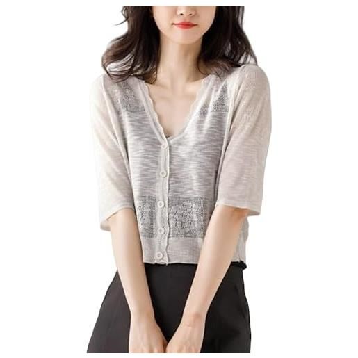 Onsoyours Maglietta Donna Maniche 3/4 Scollo A V – Top Estivo In Cotone, Leggero E Versatile, Taglia XL, Colore Bianco