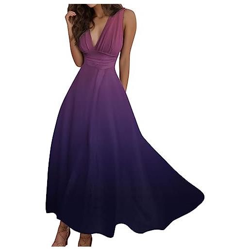 Generisch abito scollo a v donna scollo a v formale senza maniche abito lungo gradiente cerniera sciolto swing abiti senza spalline abito scollo a v, lilla, l