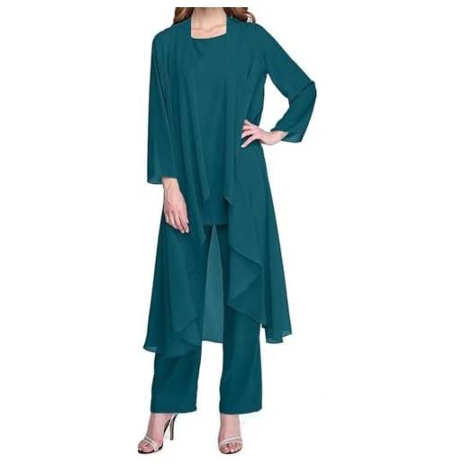 Vagbalena donna tre pezzi camicetta in chiffon tulle abito da sera set chiffon formale abito da sposa con giacca adatto per la madre della sposa festive abito pantaloni (rosa, xl)