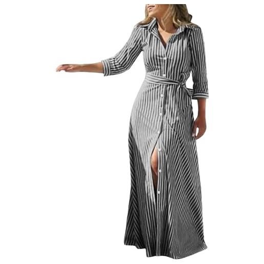 Jipersuo vestito spiaggia nuovo abito casual con temperamento con maniche a tre quarti allentate di fascia alta, lavorato a maglia in cotone e lino europeo e americano abito scozzese invernale (black, m)