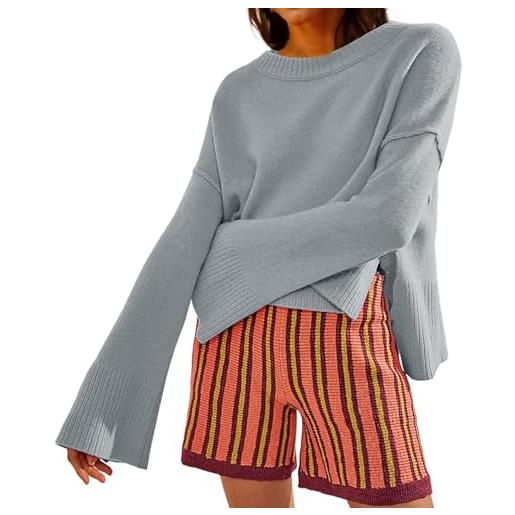 Generic nuovo natale pullover donna vendita liquidazione autunno/inverno caldo maglione leggero girocollo manica campana batwing maglia top morbido pullover maglione grandi maglioni donne, grigio, m