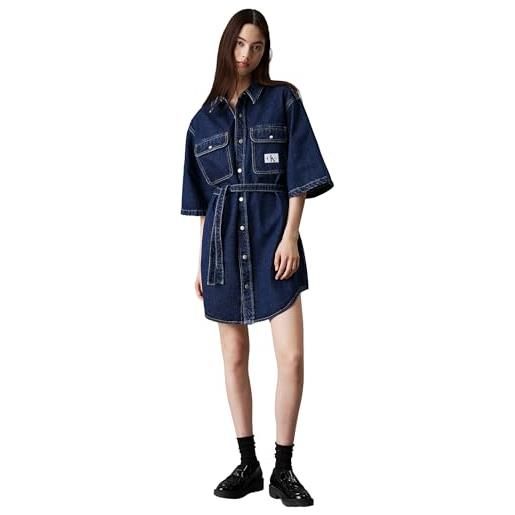 Calvin Klein jeans women's utility belted shirt dress other dresses, denim dark, xs