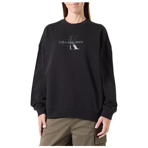 Calvin Klein glossy monologo regulaj20j224724 felpa pullover, ck black, xs donna