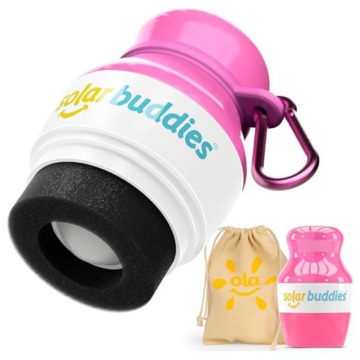 Solar Buddies bag bundle & carabina clip - full pink - refillable roll on sponge sunscreen, suncream & lotion applicator for kids, adults & families - holds 3.4fl oz, perfect size for travel