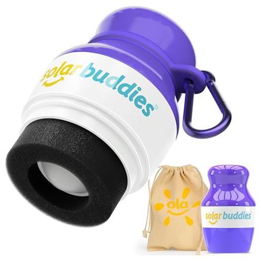 Solar Buddies bag bundle & carabina clip - full purple - refillable roll on sponge sunscreen, suncream & lotion applicator for kids, adults & families - holds 3.4fl oz, perfect size for travel