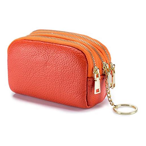 PORRASSO pelle portamonete portatile astuccio portachiavi multifunzione coin purse impermeabile key bag per uomo donna arancia