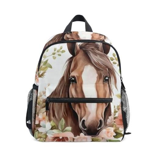 Generic zaino per la scuola elementare per bambini, piccolo, motivo floreale con cavalli e fiori, per bambini e bambine, fiori di cavallo floreale, s