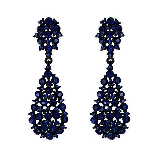 Orecchini Donna EVER FAITH Art Deco Vintage - Pendenti In Cristallo Austriaco - Senza Nichel - Lunghezza 6.2 Cm