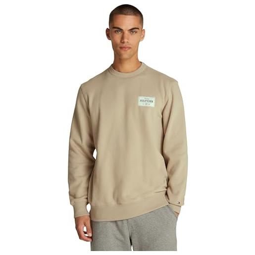 Tommy Hilfiger uomo felpa monotype label scollo rotondo, beige (sandalwood), s