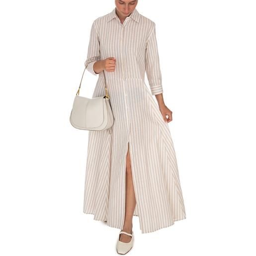 BASTONCINO | abito lungo righe beige bianco