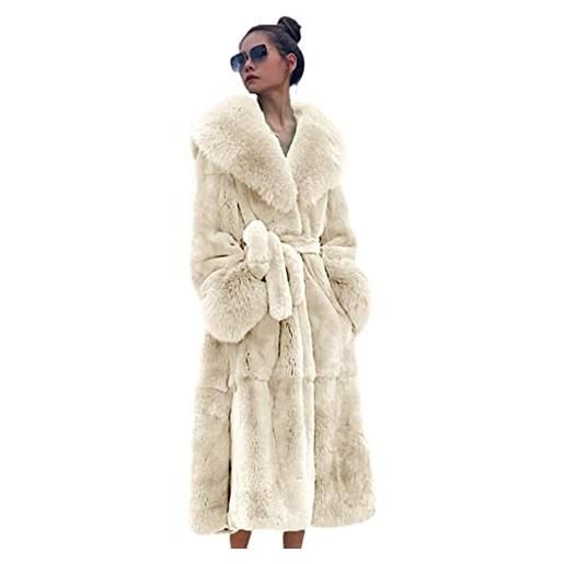 Kuteng cappotti invernali da donna con collo in pelliccia, cappotto in pelliccia sintetica da donna cappotto lungo capispalla caldo, capispalla larghi e casual da donna, beige, l