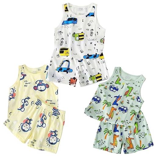 ACMEDE 6 pezzi per ragazzo bambino neonato canotta senza maniche top canottiere con shorts pigiama bambini cartoon auto coccodrillo scimmia pjs set outfit set di vestiti pigiama set