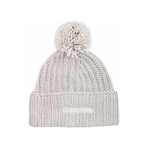 Calvin Klein Jeans calvin klein berretto donna oversized knit beanie w/ pompom con cashmere, cement, onesize