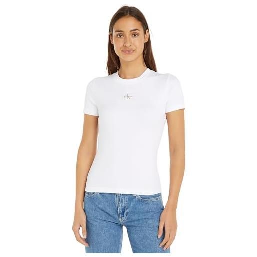 Calvin Klein jeans donna t-shirt maniche corte woven label rib scollo rotondo, bianco (bright white), xs