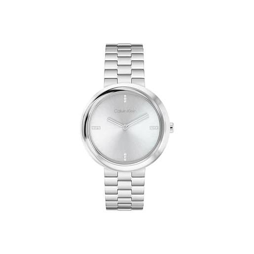 Calvin Klein orologio con movimento al quarzo a due lancette da donna collezione twisted bezel con cinturino in acciaio inossidabile argentato - 25100093, full silver