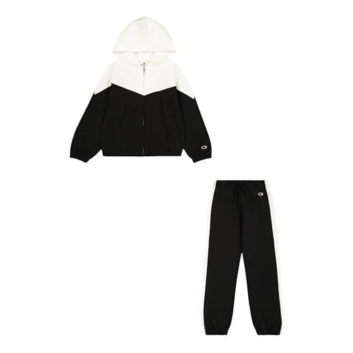Champion legacy script shop g (405046) -ultra-light soft compact powerblend fleece color block hooded tuta sportiva, nero/marshmallow (nbk/str), 7-8 anni bambina