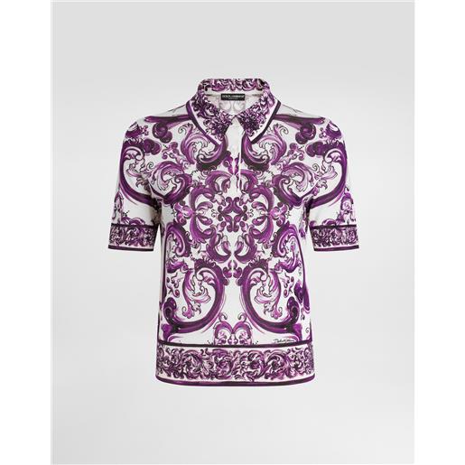 Dolce & Gabbana polo in seta stampa maiolica