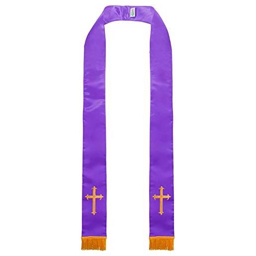 GraduatePro stola sacerdotale ricamata croce oro 229cm per pastore pulpito chiesa unisex