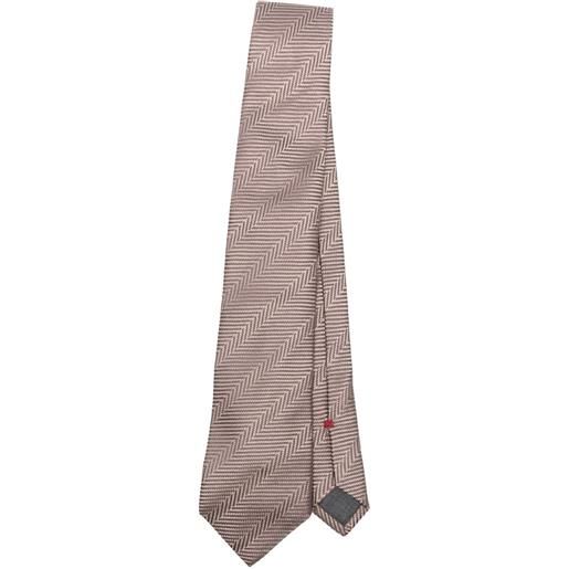 Brunello Cucinelli cravatta in seta con motivo a spina di pesce - marrone