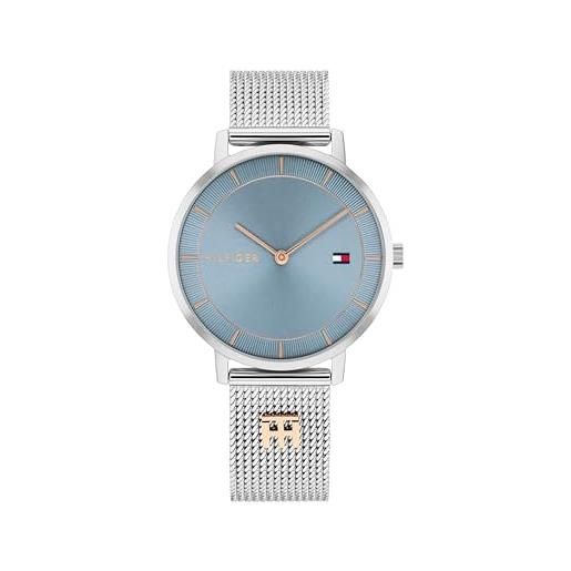 Tommy Hilfiger orologio con movimento al quarzo a due lancette da donna con cinturino in maglia metallica in acciaio inossidabile argentato - 1782738, light blue