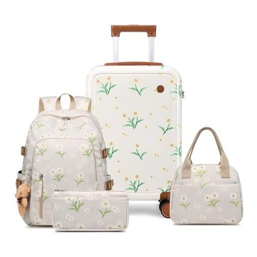 Sea choice valigia per bambini con set di zaini bagaglio a mano valigia leggera a guscio duro trolley per ragazzi ragazze valigia da viaggio e 4 ruote tsa, 53x34x21cm