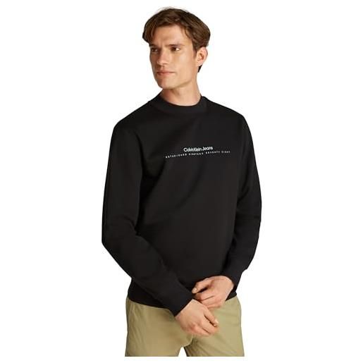 Calvin Klein uomo felpa minimal logo scollo rotondo, nero (ck black), xs