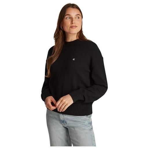 Calvin Klein donna pullover monogram embro crewneck sweater cotone, nero (ck black), l