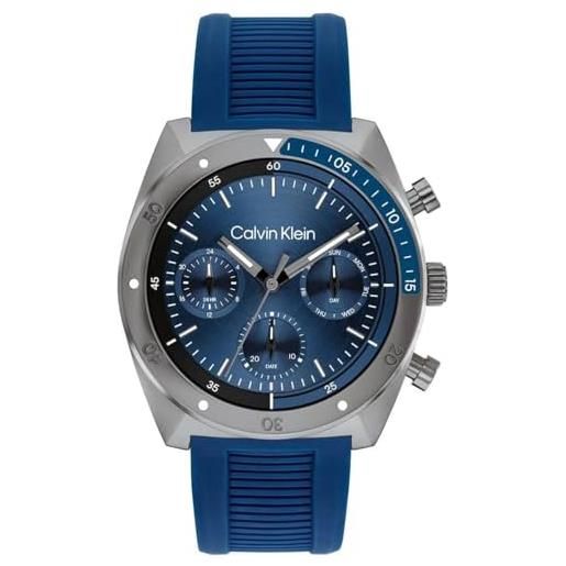 Calvin Klein orologio analogico multifunzione al quarzo da uomo collezione ck flex con cinturino in silicone blu - 25200468, blue