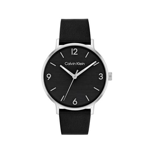 Calvin Klein orologio con movimento al quarzo a tre lancette da uomo collezione modern con cinturino in pelle nero - 25200437, black