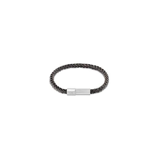 Calvin Klein braccialetto da uomo collezione industrial facets con pelle nera e chiusura in acciaio inossidabile - 35100047, single-wrap, black