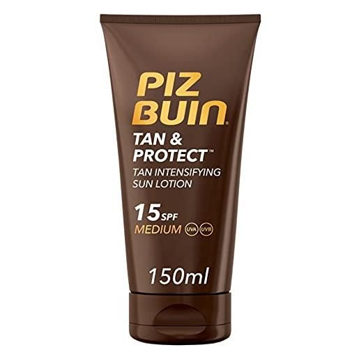 PIZ BUIN tan & protect lozione solare intensificatore dell'abbronzatura spf 15, crema solare 15 abbronzante corpo con illumitone, protezione solare 15 con filtro solare uva/uvb, 150 ml