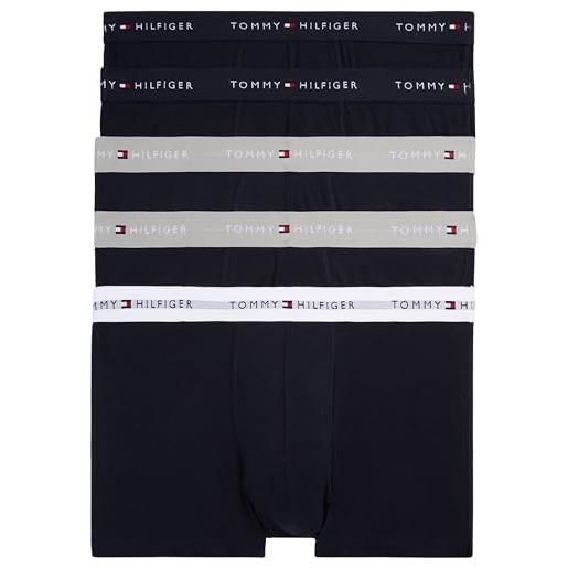 Tommy Hilfiger uomo pantaloncini boxer confezione da 5 in cotone, nero (des sky/antique silver/white), m
