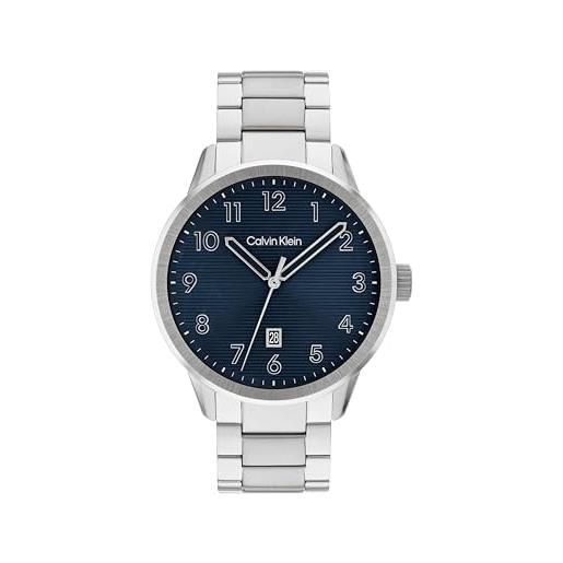 Calvin Klein orologio con movimento al quarzo a tre lancette da uomo collezione minimalistic pilot con cinturino in acciaio inossidabile argentato - 25200515, silver
