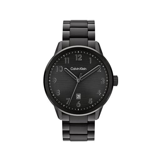 Calvin Klein orologio con movimento al quarzo a tre lancette da uomo collezione minimalistic pilot con cinturino in acciaio inossidabile nero - 25200516, black