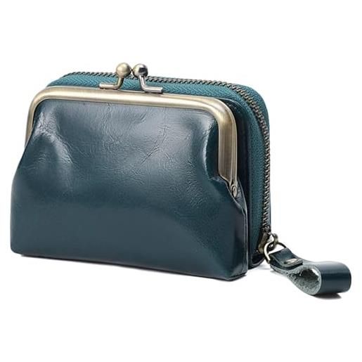 Karoukee portafoglio piccolo in vera pelle per donna, portamonete kiss-lock staccabile, portacarte di credito con blocco rfid a zip, portafoglio elegante da donna