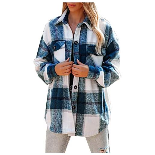 unilarinna urban style - camicia a quadri da donna, in flanella, casual, taglie grandi, elegante e alla moda, blu, xl