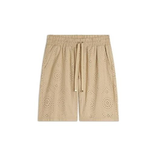 FREDDY pantaloni donna in mussola di cotone con gamba ampia dettagli ricamati sangallo e vita con coulisse