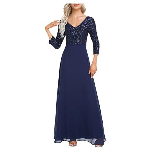unilarinna abito da donna vintage a maniche lunghe, abito da festa, abito patchwork, abito da ballo, taglie forti, gonna lunga gotica, con paillettes, elegante e bellissimo abito a tunica, blu navy, xxl