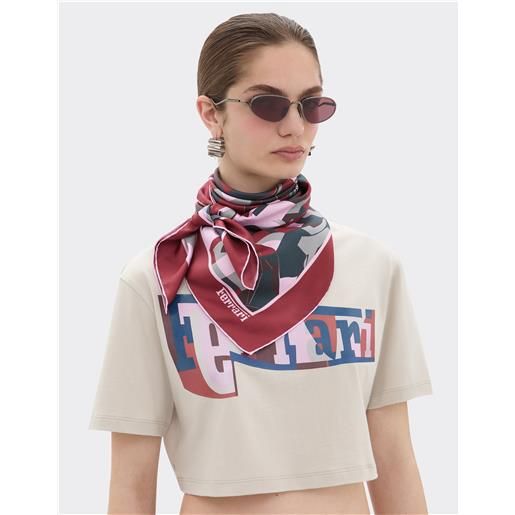 Ferrari carré in seta con stampa cavallino color block - sciarpe e guanti blu pavone os