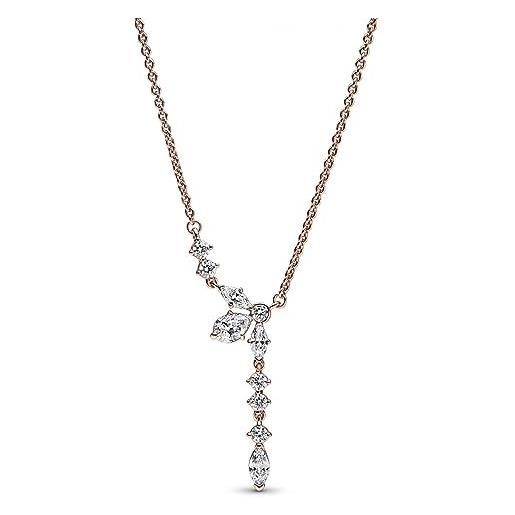 PANDORA timeless collier sparkling herbarium cluster placcato in oro rosa 14 carati con zirconi cubici trasparenti, collana
