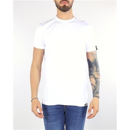 DSQUARED t-shirt basic bianco con patch logo dsquared milano