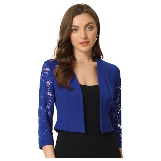 Allegra K coprispalle in pizzo da donna, aperto sul davanti, da lavoro, ufficio, maniche a 3/4, con motivo floreale, bolero, bianco, m