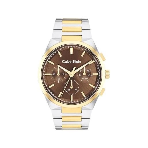 Calvin Klein orologio analogico multifunzione al quarzo da uomo collezione distinguish con cinturino in acciaio inossidabile bicolore - 25200442, brown