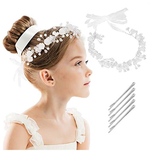 HOWAF coroncina comunione bambina, fascia per capelli copricapo da sposa fiori perle, accessori per capelli regalo comunione bambina bridesmaid hair accessories